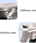 Heavy Duty Caster Wheels For Flat Carts Crafted From Bulletproof 304 Stainless Steel showing stiffeners and stainless steel structure.