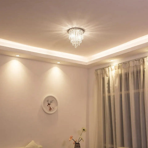 Mini Crystal Chandelier Two Lights Flush Mount Ceiling Light for Bedroom Hallway Bar Kitchen Bathroom lit in room view