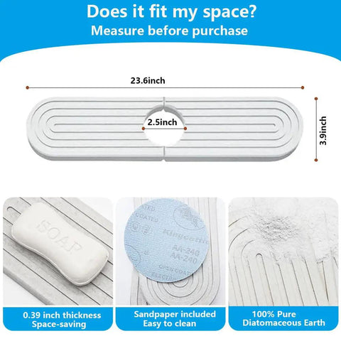 Heavy Duty White Diatomite Sink Stone and Faucet Drying Mat That Soaks Up Every Drop and Keeps Your Kitchen Counter Totally Crisp Quick Dry Splash Protector Wraps Perfectly Around Any Faucet