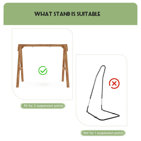 Comparison of suitable and unsuitable stands for XL Hammock Chair With Hanging Hardware No Spreader Bar For Indoor Outdoor Lounging Beige.