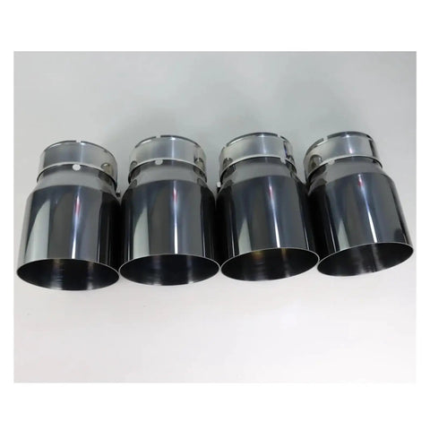 Four Piece Stainless Steel Exhaust Tips With Black Coating For BMW M2 M3 M4 Models F87 F80 F82 F83 Direct Fit Upgrade displayed on white backdrop