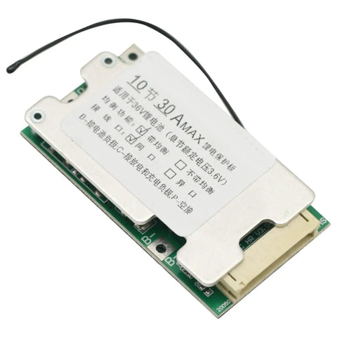 Beast Ready 36V 10S 30A Lithium Battery Protection Board With Smart Balance Balancer displayed from the top, showing connections.