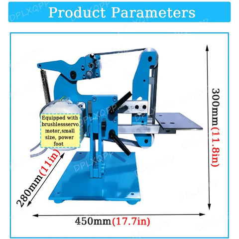Built Like A Tank 750W Bench Grinder Belt Sander Featuring Stepless Speed Control and Easy Vertical or Horizontal Mounting For Brutal Stock Removal And Final Finishing Jobs All Steel, blue machine dimensions shown.
