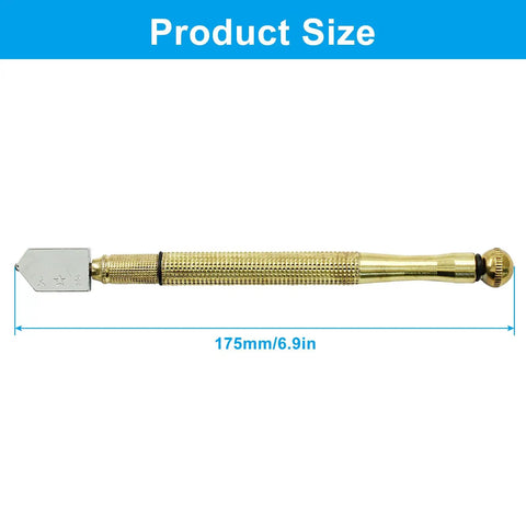 Pro Glass Cutter Kit With Legit Sharp Tungsten Scribe Engraving Pen, 175mm gold ergonomic handle for precise glass scoring.