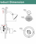 Diagram of Shower Faucet With Valve And 5 Spray Touch Clean Shower Head, Single Handle Trim Kit, Wall Mounted Complete Set dimensions