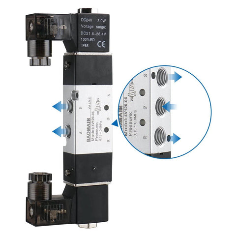 Workhorse Pneumatic Solenoid Air Valve 4V120-06 DC 24V 5 Way 2 Position Internally Piloted Acting Type One Eighth Inch Thread
