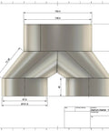 Technical drawing of 6 Inch To 4 Inch 2 Way Duct Splitter Connector for dust collection, showing dimensions and design details.