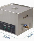 Heavy Duty 19L Ultrasonic Cleaner With Digital Heater And Timer Dual Frequency Bath For Hardware Parts Jewelry Tools Deep Cleaning Stainless Steel Tank, shown from side with dimensions.