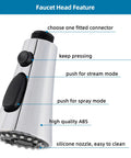 Universal Kitchen Faucet Head Replacement With Fifteen Adapter Kit showing buttons, chrome finish, labeled features