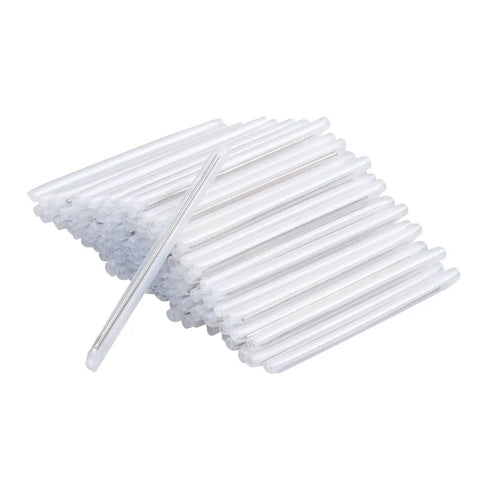 Heavy Duty Clear Fiber Splice Sleeves 600 Pack Heat Shrink Tubing For Optical Cable Protection 3.2mm Diameter stacked in groups.