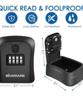 4 Digit Combo Key Safe Box Outdoor Waterproof Wall Mount Lock Box with Mounting Kit displayed open and closed