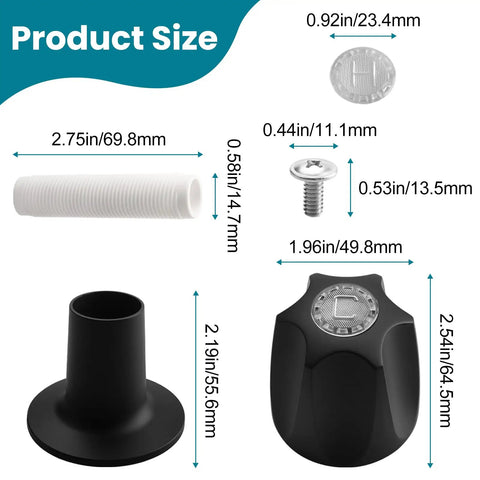 Matte Black 3 Piece Shower Knob Replacement Kit For Price Pfister And Gerber Faucets Snaps On Easy Fixes Leaks In No Time Restores Hot Cold Control Total Knockout with size measurements.