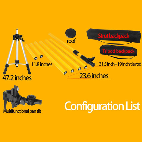 Pro Grade Laser Level Pole With Tripod For Rotary And Line Lasers 13.78 Ft Telescoping Pole Configuration List with accessories