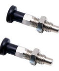 Pack Of Two Shop Ready Heavy Duty Stainless Steel Push Fit Ball Nose Spring Plungers M12 X 1.75 Retractable Index Locating Pin in grey and black.
