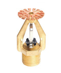 Real Deal Pendent Fire Sprinkler Head Featuring Fast Response Copper Build With One Inch Male Thread For Quick Hookup To Heavy Duty Auto Spray Protection Gear, showing copper nozzle and threaded base.