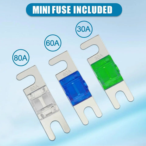 Beefy Fused Power Distribution Block For Car Audio, 4 Way MIDI Mini ANL Ready, Dual Input And Ground Poles, Individual Fuses On Positive Branches, Heavy Duty Hub For Safe Clean Power Delivery with 30A, 60A, 80A mini fuses