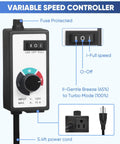 Variable speed controller for Heavy Duty 24 Inch Shutter Exhaust Fan with 1.65 meter power cord and settings display