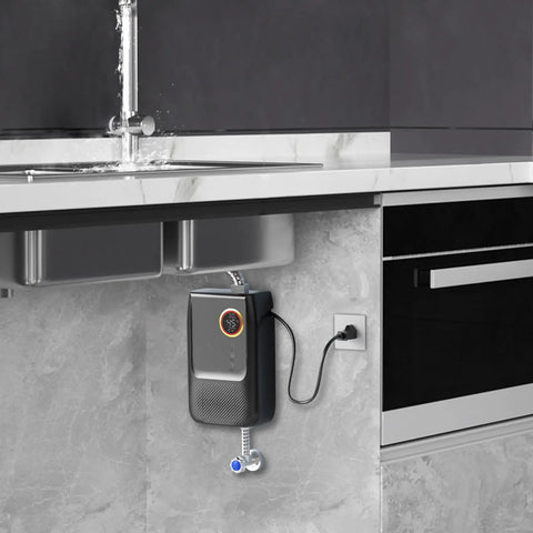 Heavy Duty Electric Tankless Water Heater 3000W Instant Hot Water Flow IPX4 Wall Mounted under kitchen sink with touch controls.