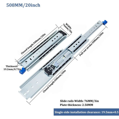 Heavy Duty 26 Inch Drawer Slides With 480 Pound Capacity Full Extension Ball Bearing Glides Locking Rails