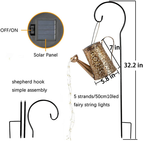 Solar Watering Can Lights Outdoor Garden Decor Large Waterproof Cascading LED Hanging Lights With Copper Wire Outdoor Accent