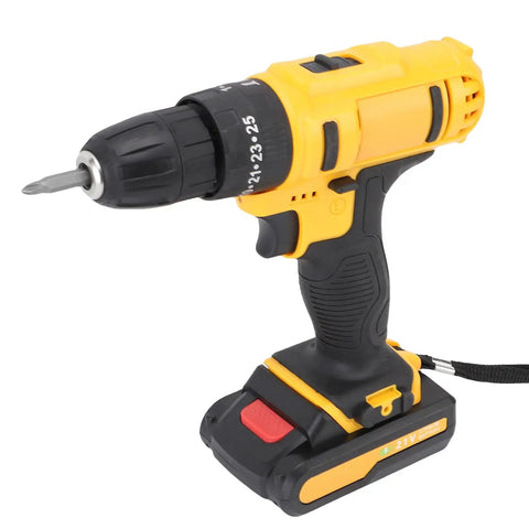 21V Cordless Drill 35Nm Impact Driver Kit 2 Speed Screwdriver Tool with battery and chuck for wood metal plastic use.