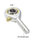 Left Hand Rod End Bearings 3/16 Inch Bore Pre Lubricated With 10-32 Male Thread, 2 Pack, Spherical Rod End For 10 Degree Misalignment, 3.4KN Dynamic Load Capacity, 45 Steel Body, 3/16 bore