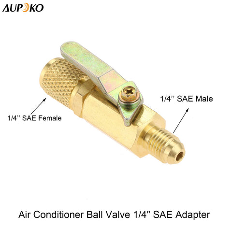 Air Conditioning Ball Valve One Quarter Inch SAE Adapter Straight Shut Off For HVAC Service Tools Fits R134a R22 R12 R410A Refrigerants Handy Manual Valve For Car Maintenance