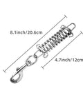 Shock Absorbing Dog Leash Spring Connector For Chew Proof Tough As Nails Heavy Duty Metal Chain Clip Set dimensions shown