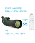Go To 20 To 60x60 Zoom Angled Spotting Scope With BAK4 Optics Waterproof For Hunting And Birdwatching Includes 14 Inch Tabletop Tripod And Carry Bag Lightweight 1.37 Lb Ideal For Target Shooting And Wildlife Viewing, shown with bottle for size