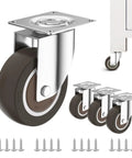 Heavy Duty Silent Rubber Swivel Caster Wheels Set Of Four Easy Mount Quiet Furniture Cart Upgrades With Stainless Bolts For Top Shelf Workbench And Table Projects angled with three additional wheels and screws.