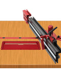 Pro Grade Precision Miter Gauge for Table Saws with Aluminum Fence and Flip Stop installed on wooden surface