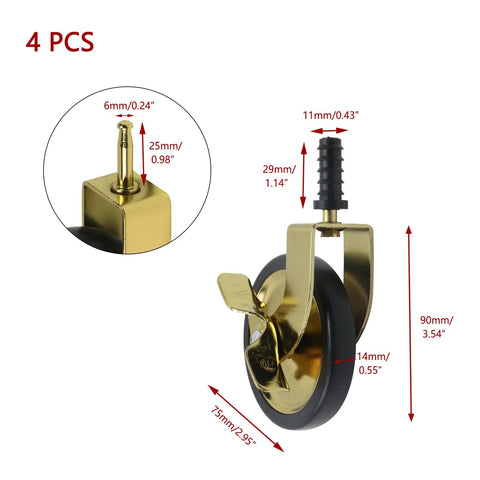 3 Inch Furniture Casters Wheels Vintage Antique Swivel Caster With Brake Gold Finish 4 Pieces Moving Caster Wheels For Office Furniture On Wood Tables Chairs Cabinets Pianos