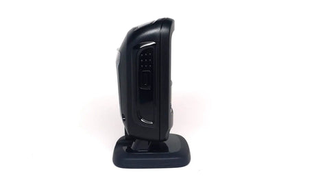Side view of Digital Hands Free Barcode Scanner 1D And 2D Barcodes USB Cable Renewed Compact Design on a stand
