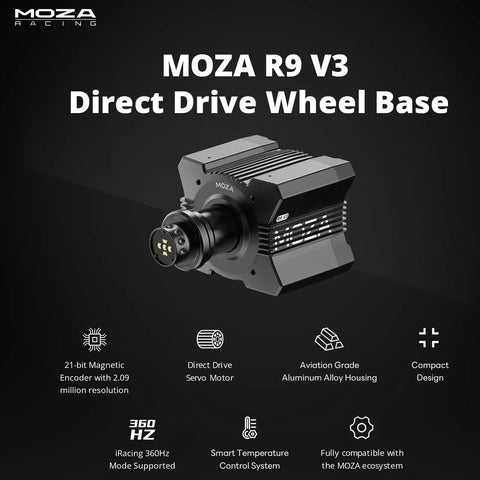 MOZA R9 V3 Direct Drive Wheel Base 9 Nm Force Feedback Aviation-Grade Aluminum for Realistic Sim Racing on PC