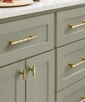 Kitchen cabinets with Brushed Gold Cabinet Knobs 10 Pack Hammered Brass Handles For Cabinets Drawers And Cupboards installed.