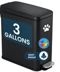Front view of 3 Gallon 12 Liter Dog Poop Trash Can With Lid And AbsorbX Odor Filter For Outdoor Use Rust Proof Matte Black Stainless Steel Pet Waste Bin With Soft Close Step Pedal For Backyard Bathroom And Office
