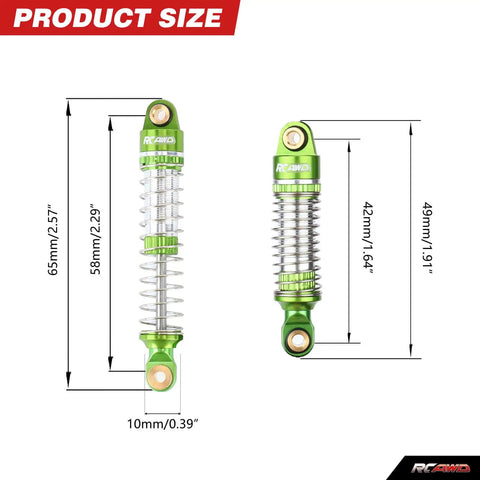 Lengthened Fifty Nine Millimeter Aluminum Oil Filled RC Shock Absorber Upgrade with Three Spring Options dimensions