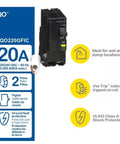Heavy Hitter 20 Amp Tandem Circuit Breaker With Zero Hassle Arc Fault Protection Fits Single Panel Slot Smooth Swap For Tight Residential Electrical Renovations, featuring pigtail and GFCI safety.