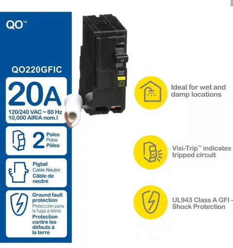 Heavy Hitter 20 Amp Tandem Circuit Breaker With Zero Hassle Arc Fault Protection Fits Single Panel Slot Smooth Swap For Tight Residential Electrical Renovations, featuring pigtail and GFCI safety.