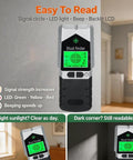 6 in 1 Stud Finder Wall Scanner-Electronic Stud Detector with Magnetic Sensor,LCD Display&Sound Alarm for Wood,Metal,AC Wire,Pipe Detection,3 Depth Modes-Black with clear backlit display and signal indicators.