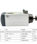 No Nonsense Shop Grade 4.5Kw Square Air Cooled Spindle Motor With Er32 Collet Mounting For Cnc Router Table Milling And Wood Engraving 18000Rpm Low Noise 380V side view with technical specifications.