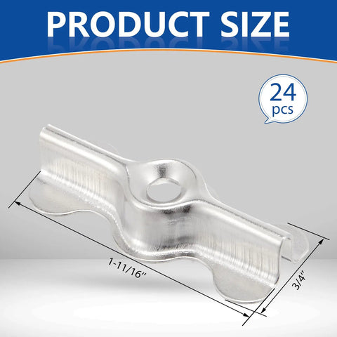 Double Wing Flush Mounting Clips With Screws Alloy Steel Recessed Trim Hardware Silver Drywall Fasteners For Wall Panels 24 Pack size reference showing 1-11/16" length and 3/4" width.