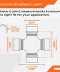 Diagram of yoke for 3R-series U-joint with measurements relevant to Rear Differential End Yoke Bolt On Direct Replacement for Select Models