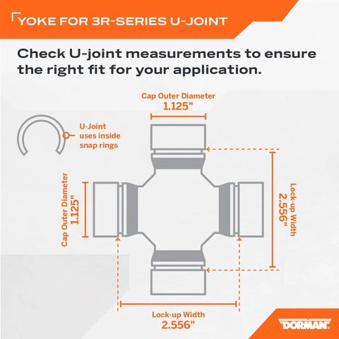 Diagram of yoke for 3R-series U-joint with measurements relevant to Rear Differential End Yoke Bolt On Direct Replacement for Select Models