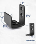 Bottom Floor Guide For Sliding Barn Doors U Shape Adjustable Stay Roller Flexible Fit Distance Flush Flat Bottom Design Wall Mount System For Doors And Cabinets 2 Pack Built Tough Steel With Black Powder Coat, showing dimensions and short bracket image.