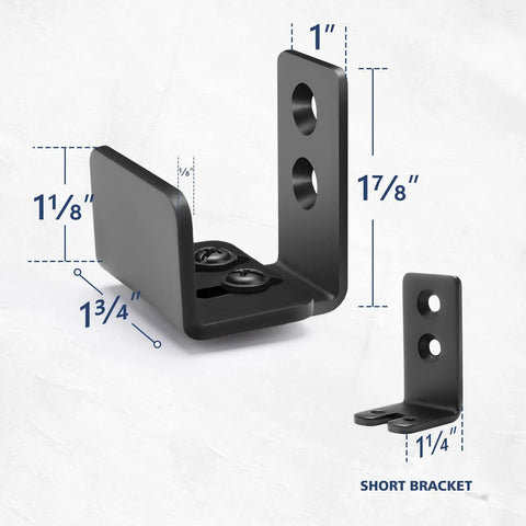 Bottom Floor Guide For Sliding Barn Doors U Shape Adjustable Stay Roller Flexible Fit Distance Flush Flat Bottom Design Wall Mount System For Doors And Cabinets 2 Pack Built Tough Steel With Black Powder Coat, showing dimensions and short bracket image.