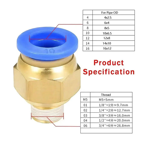 Pneumatic Air Connector Fittings 10mm 12mm 14mm 16mm With M5 Thread Three Quarter Inch One And Two Way Hose Pipe Connectors For Quick Attach Plug And Play And Leak Free Air Tool Setup brass fitting with blue collet for 10-16 mm hose
