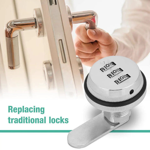 Three Digit Keyless Cabinet Lock With Zinc Alloy Body And Steel Cam Lock for cabinets, displaying smooth dial and modern handle