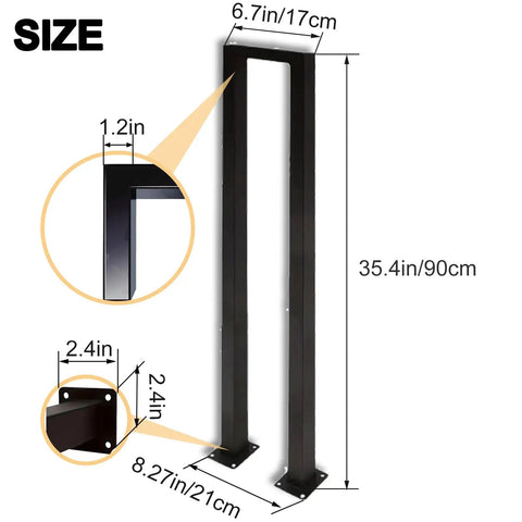 Slick Matte Black U Shaped Stair Handrail Double Pack With Ergonomic Grip For Indoor Steps dimensions showing height and width measurements.