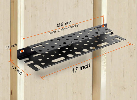 17 Inch Metal Wall Mount Hand Tool Organizer With Ultra Thin 1.4 Inch Depth showing dimensions and hole spacing on wall